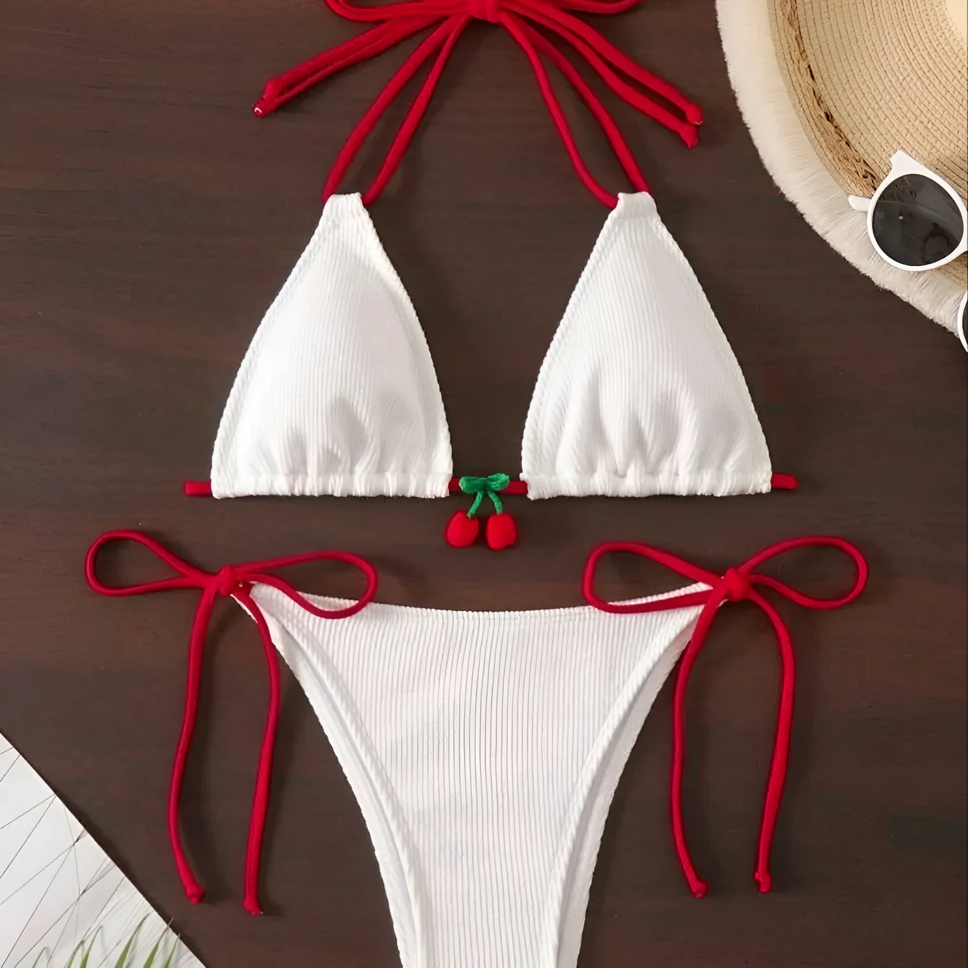 Solid colour nylon bikini briefs swimsuit in briefs style on a mannequin.