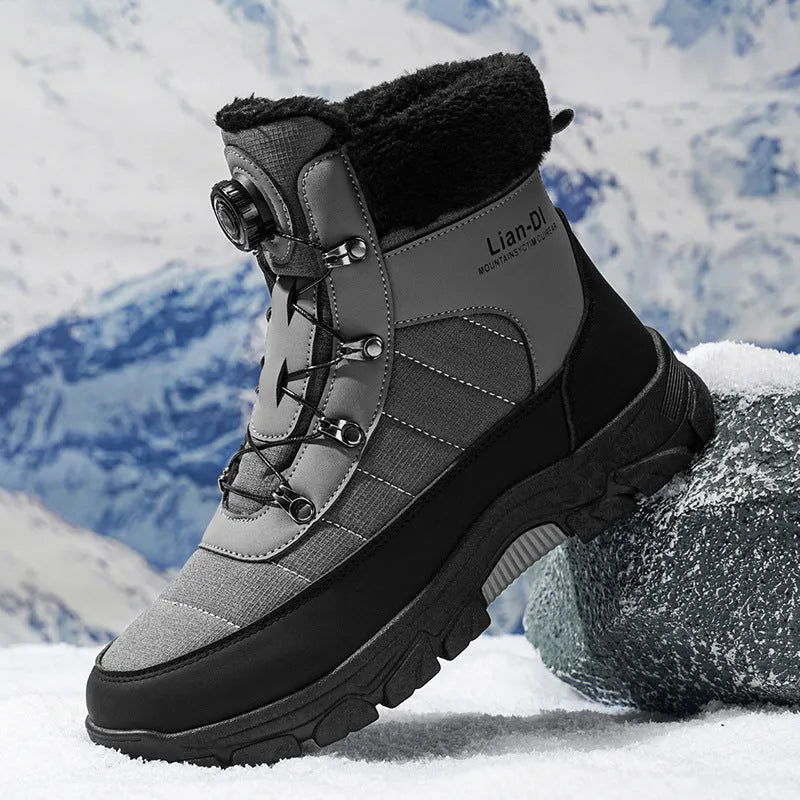 Men's fleece-lined thickened snow boots in solid colour with artificial PU upper and round toe