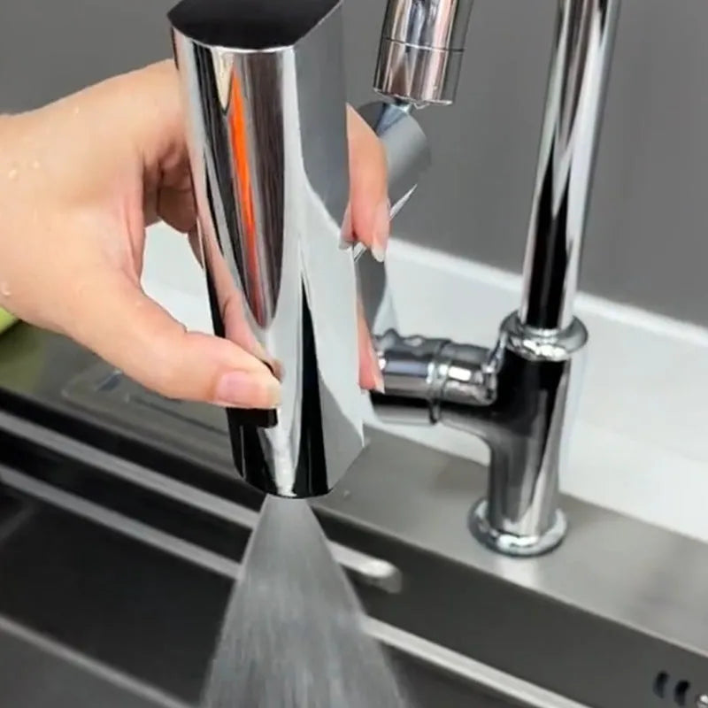 Kitchen faucet waterfall outlet connector with rotating bubbler and electroplated finish