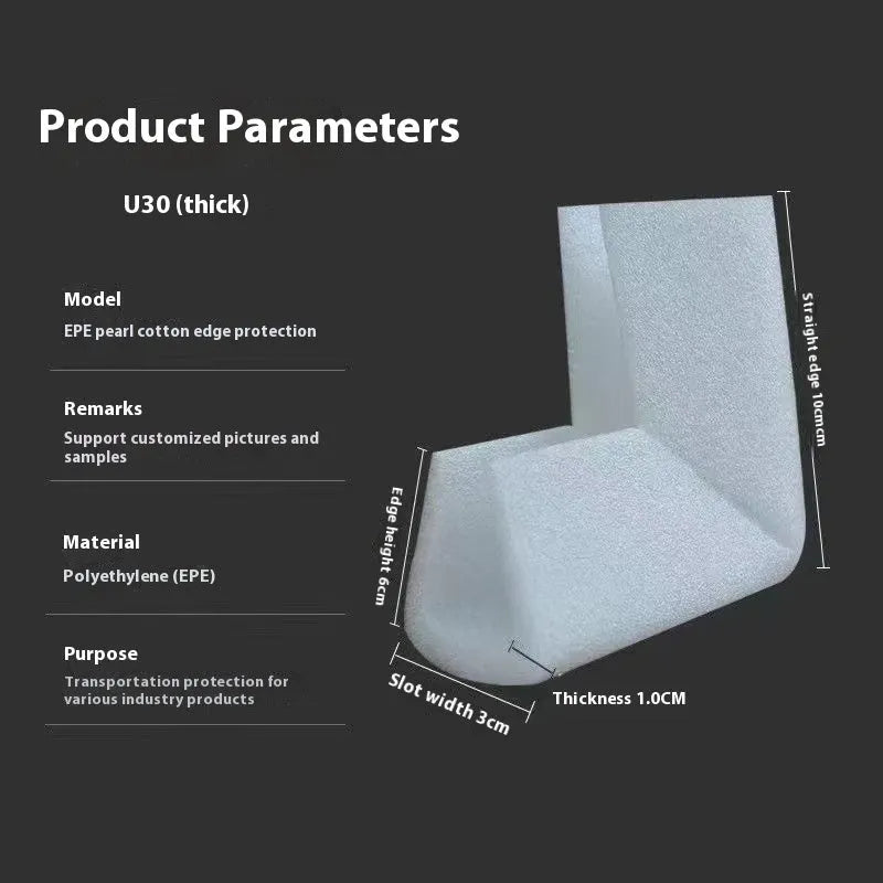 Clear EPE pearl cotton corner protectors U10 style 10mm slot, pack of 800, for furniture and wall edges.