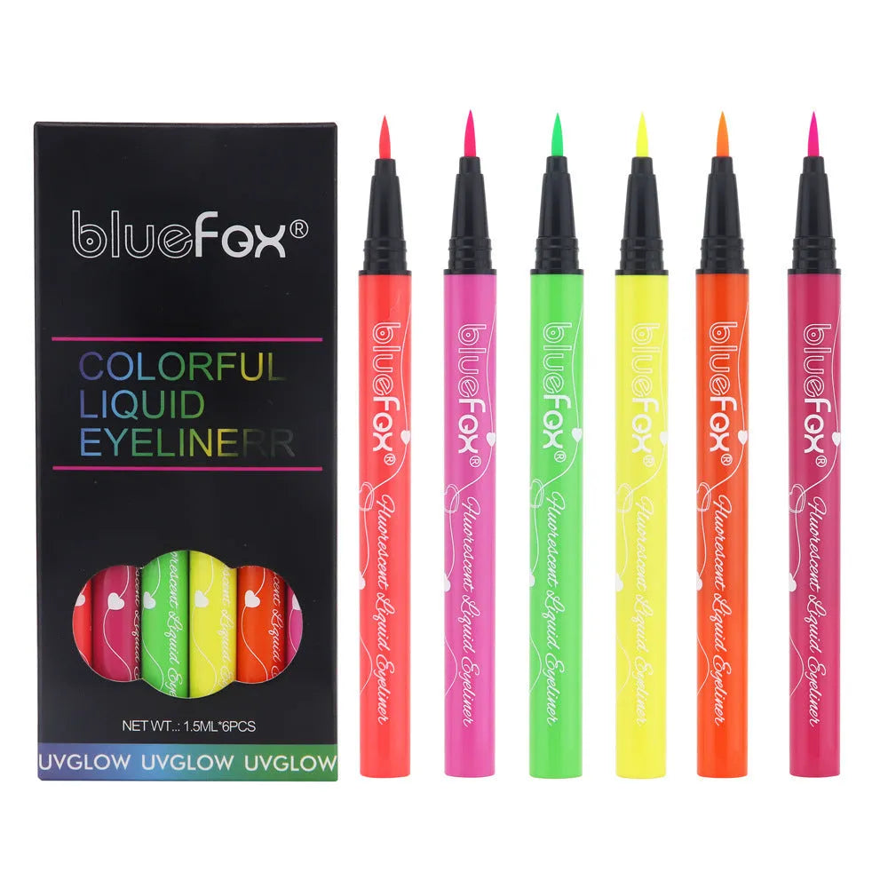 Fluorescent liquid eyeliner set of 6 pens in assorted colours with waterproof matte finish