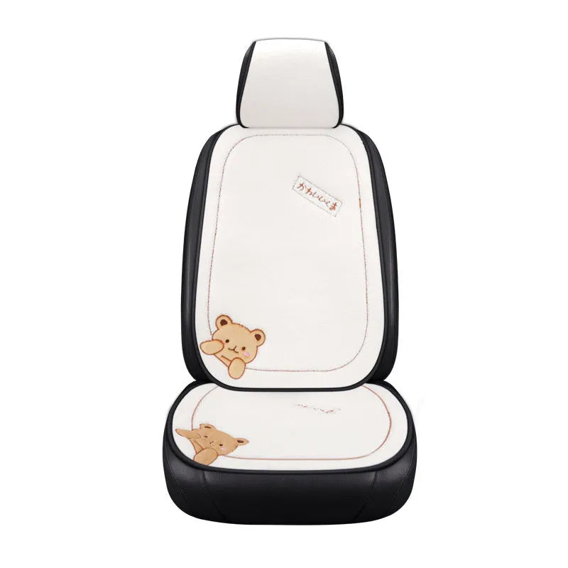 Winter plush car cushion three-piece set showing square cushion and lumbar support pillow in a choice of colours.