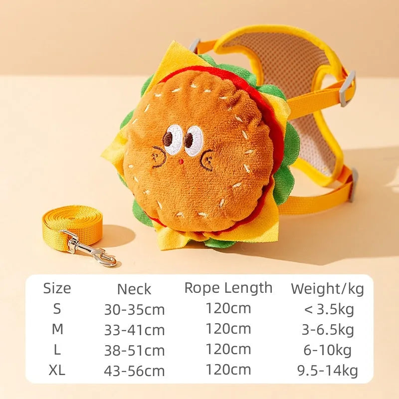 Cartoon hamburger design adjustable vest leash for dogs and cats with backpack