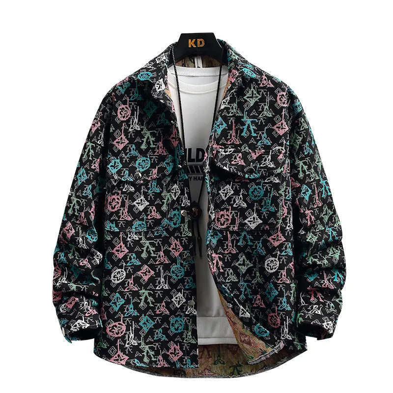 Casual lapel shirt coat in a blue colour, shown with long sleeves and a straight hem.
