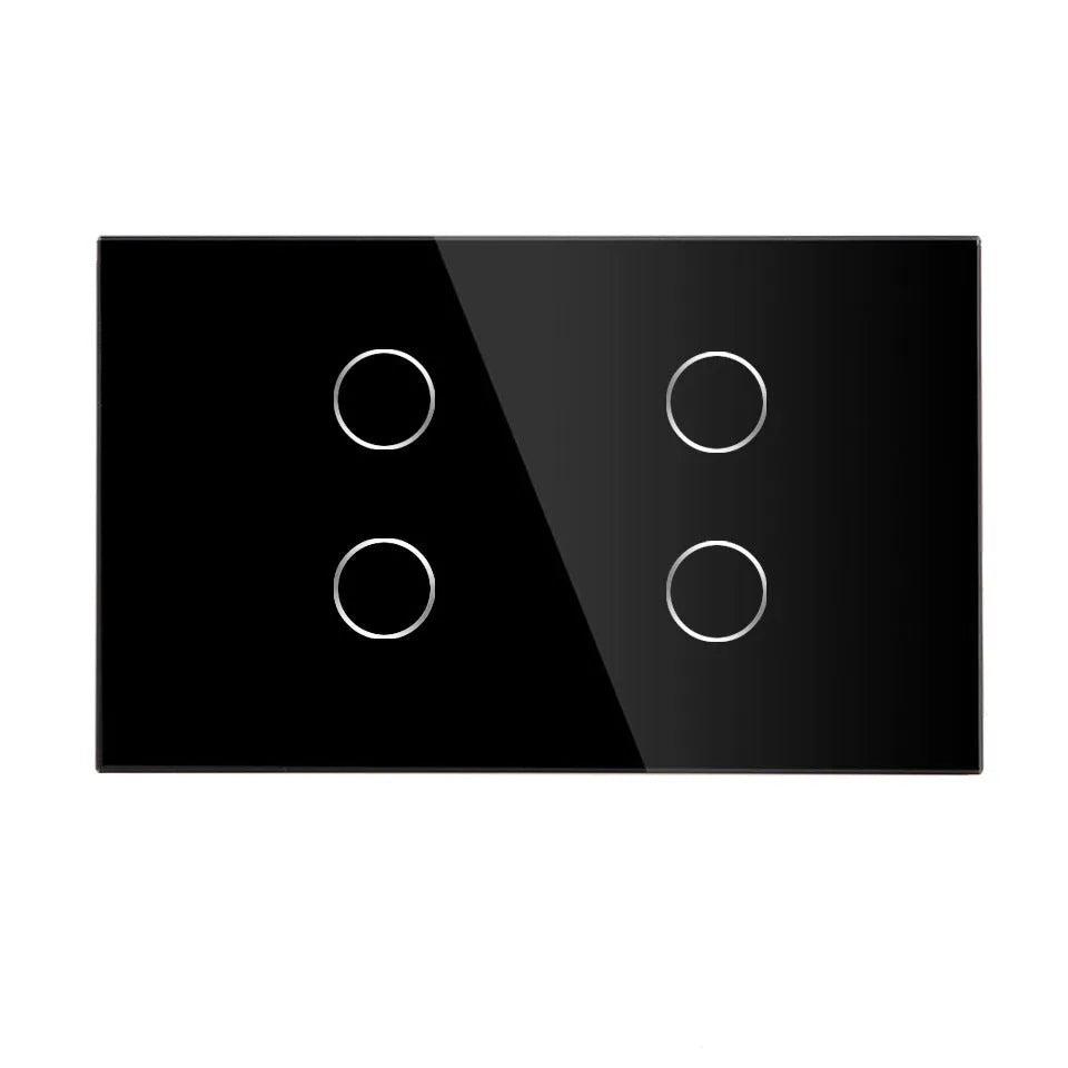 Smart WiFi touch switch with tempered glass panel, 1000W overload protection, IP65, available in black gold grey white.