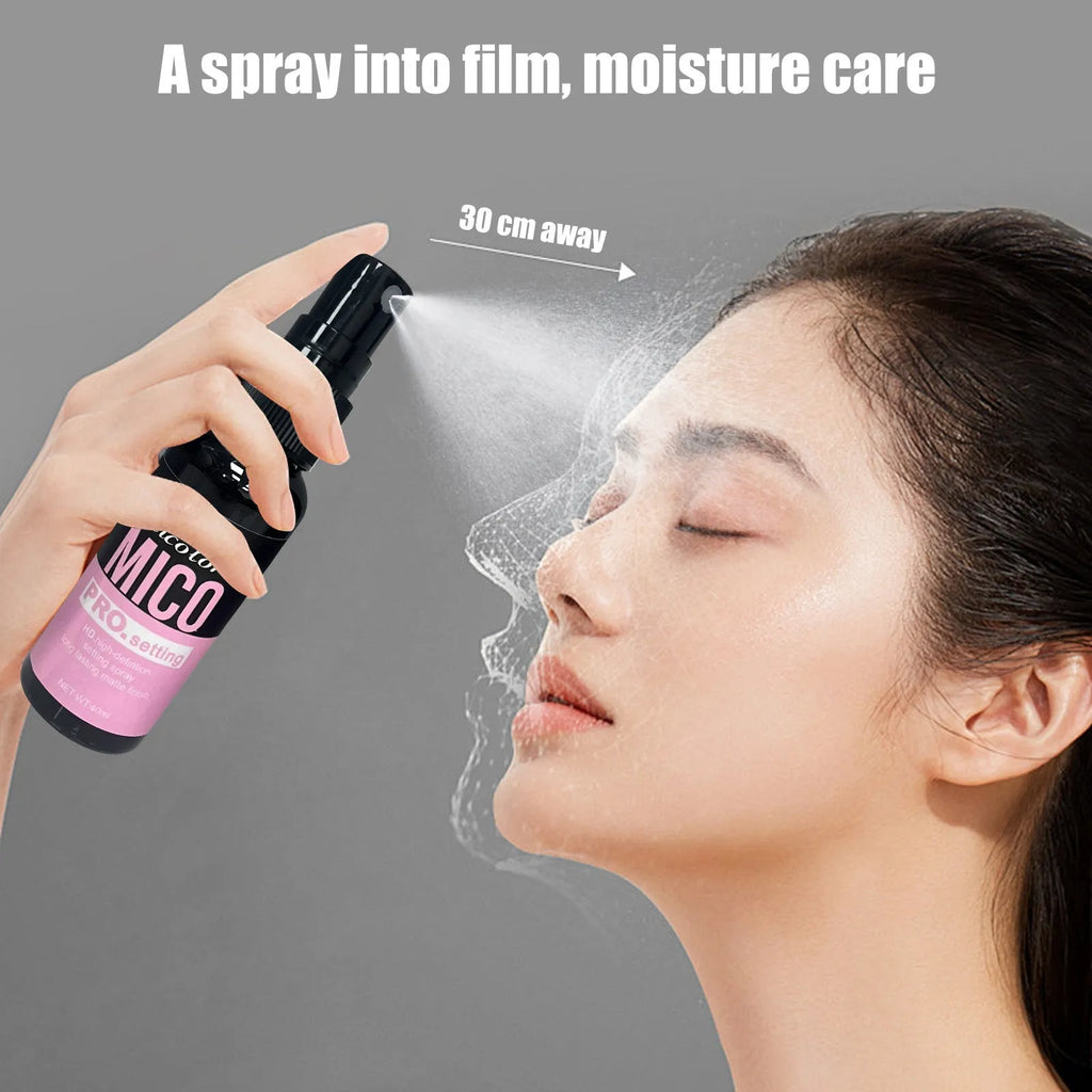 Two-in-one makeup primer and setting spray system with 45ml and 40ml bottles in monochrome packaging