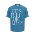 Men's blue t-shirt with white letter printing, loose fit round neck design