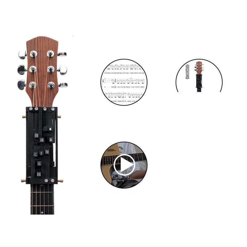 Automatic guitar capo chord device in black and white options for folk guitar playing