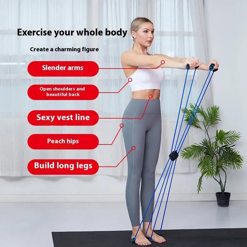 Blue eight character shoulder puller fitness equipment with TPR handles for women.