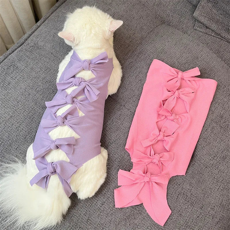 Lace-up polyester cat sterilisation clothing shown in blue, with size and colour options displayed.