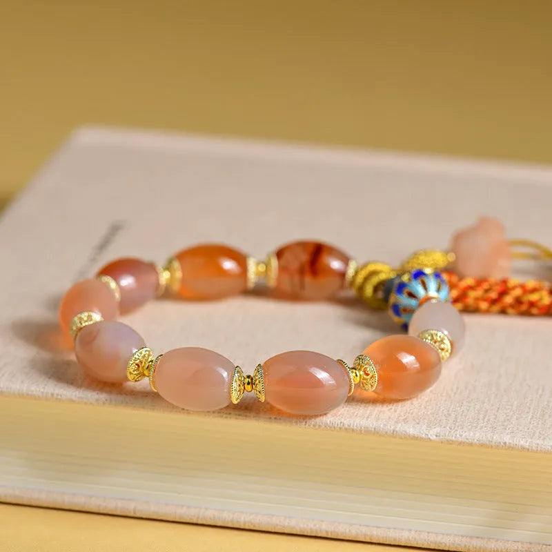 Vintage ethnic style jade agate Tibetan bracelet with floral and geometric shapes