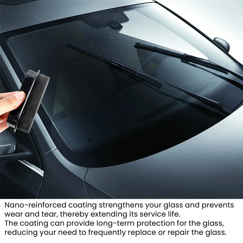 Single piece reinforced car cleaning sponge for windshields and hydrophobic glass.