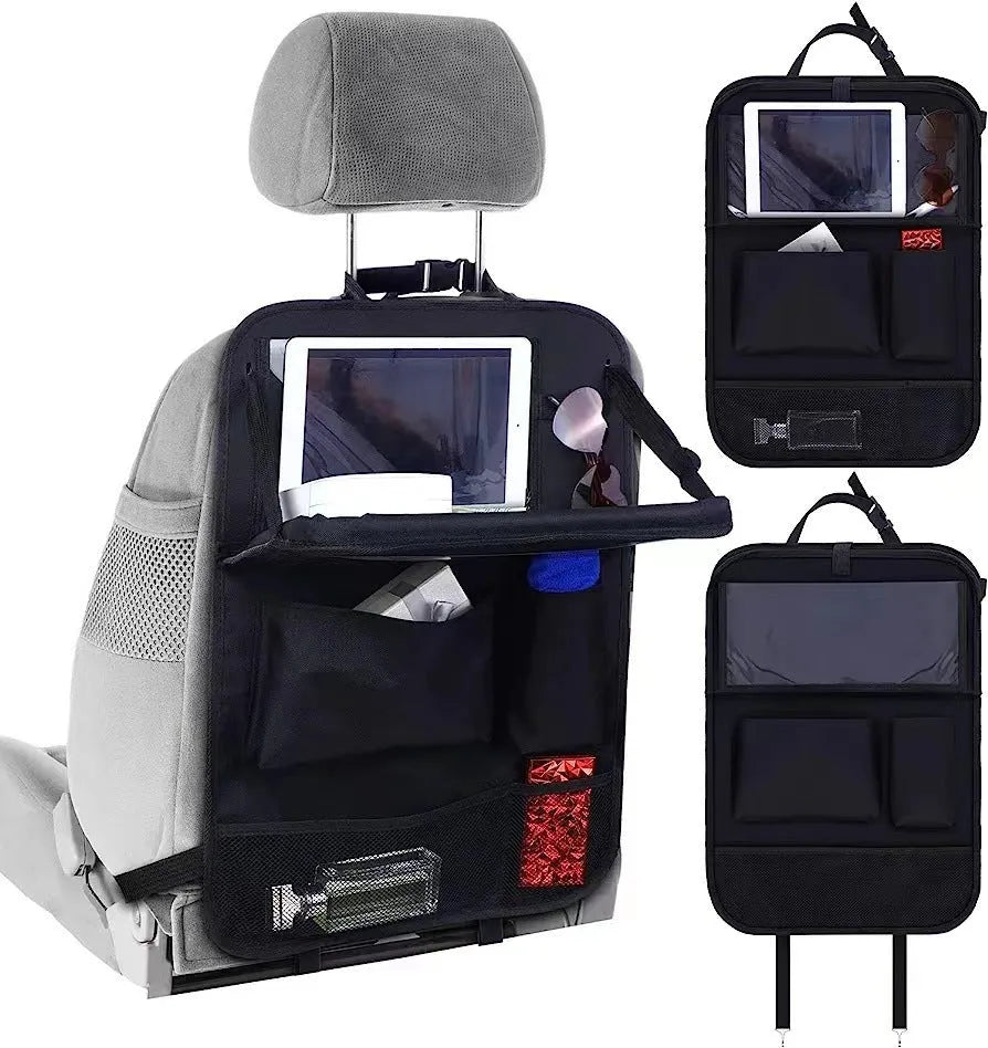 Black Oxford cloth car seat back buggy bag showing 42x30cm hanging storage organiser for vehicles