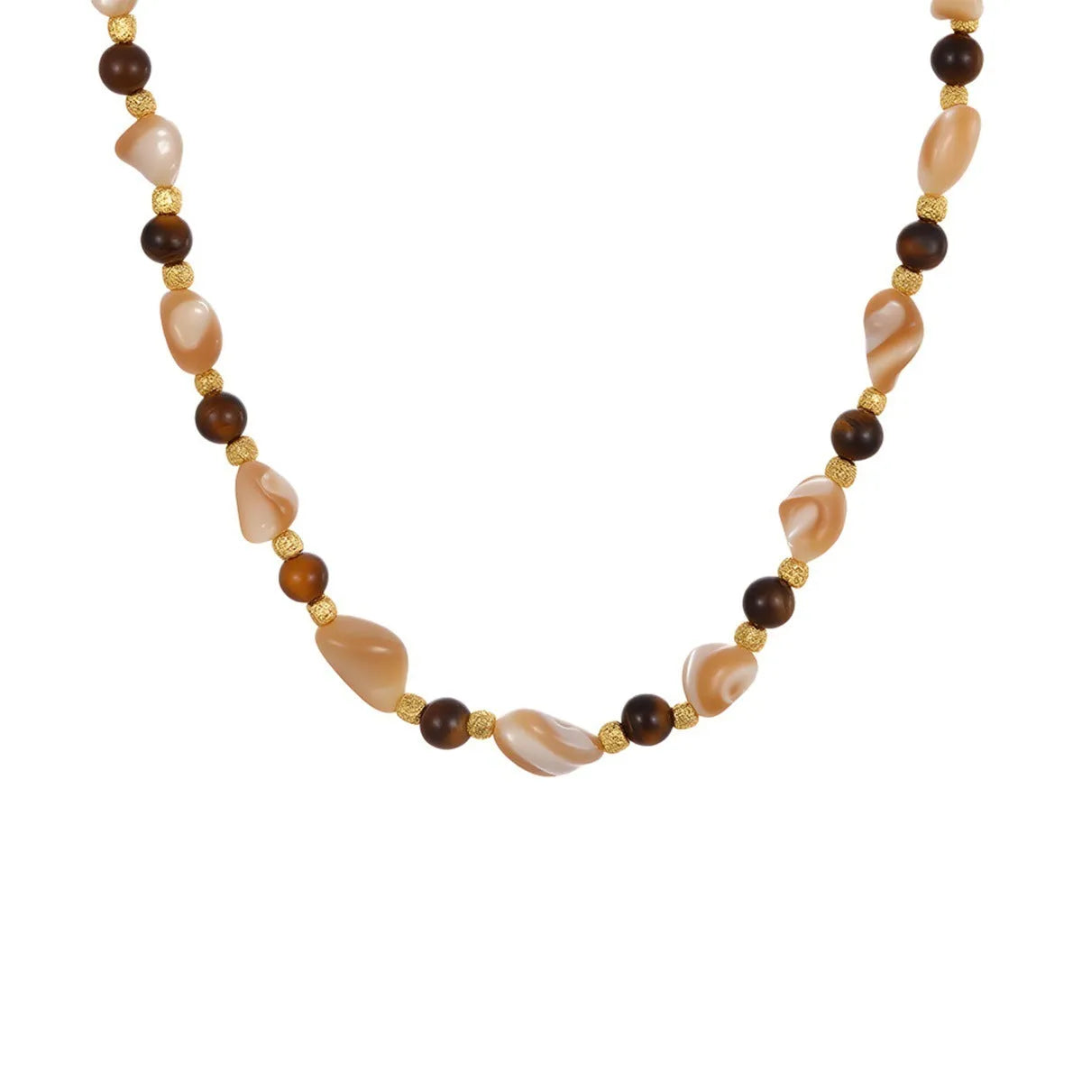 Stainless steel 18K natural stone beaded necklace in geometric shape, tiger eye or colourful beads for women