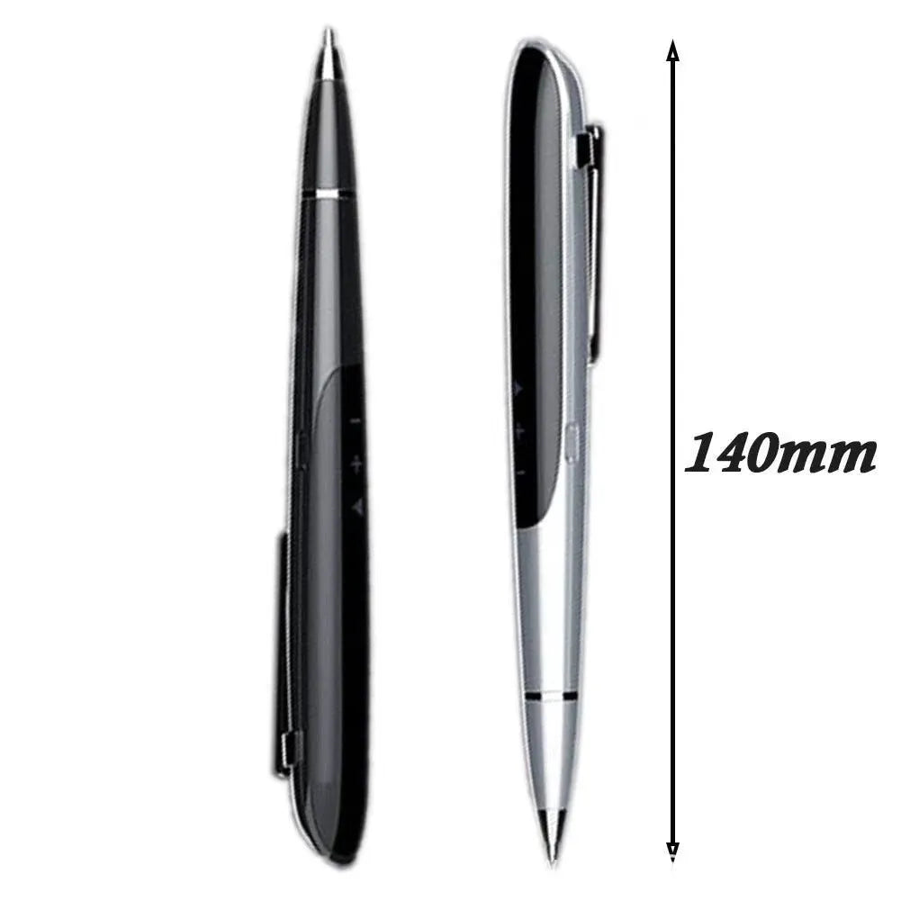 Black lossless recording pen with OLED display screen on a silver zinc alloy body