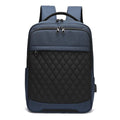Men's solid colour Oxford cloth backpack with curved shoulder strap in black, blue, or grey.