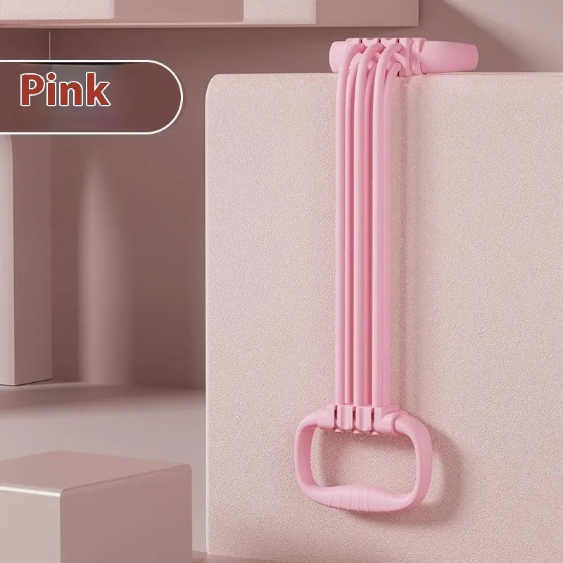 Women's adjustable chest expander with TPE tensile rope in blue, pink, or purple colour.