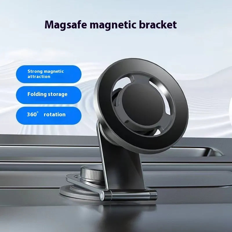 Aluminium alloy magnetic car phone holder in titanium grey for dashboard mounting with 360° rotation