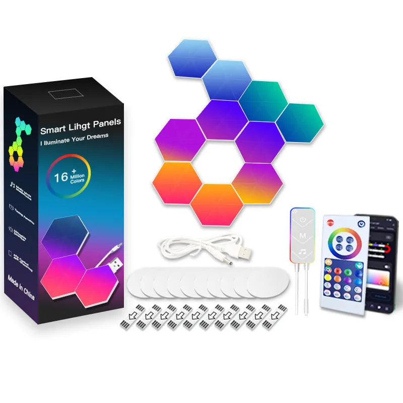 Honeycomb quantum light with PC lampshade, USB port, 103 x 90.3 mm size, remote control and 3/6/10 pack options