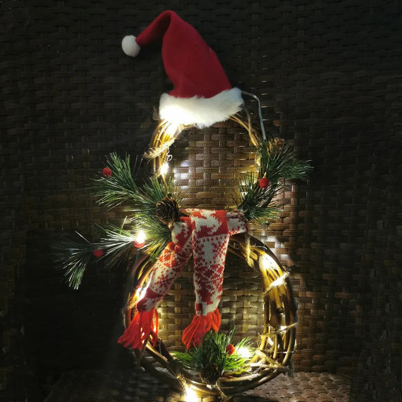 Handcrafted Christmas wreath made of natural pine needles in circular vine shape, red colour option