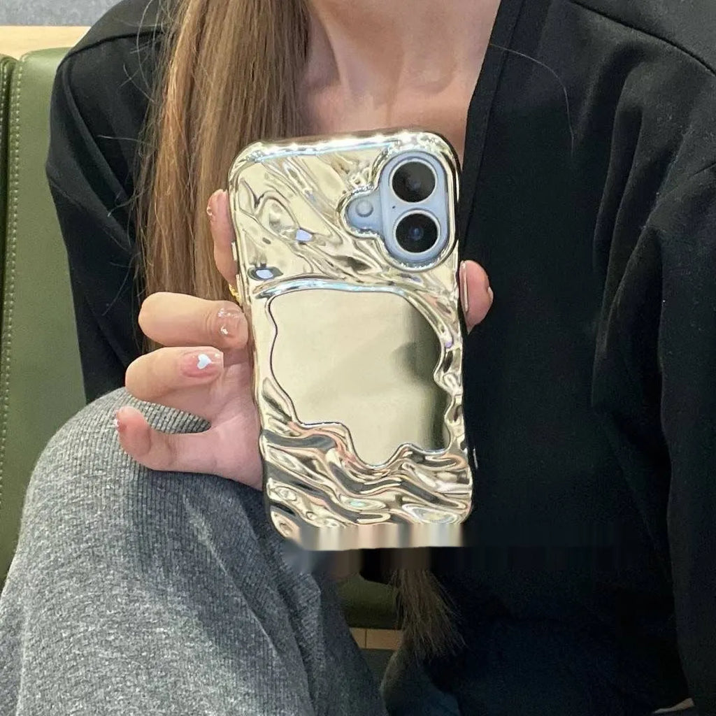 Water ripple solid colour mirror iPhone case in beige, shown on an iPhone