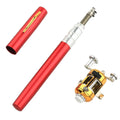 Gold telescopic pocket fishing rod kit collapsed next to its aluminium pen case and ST5RL plastic reel.