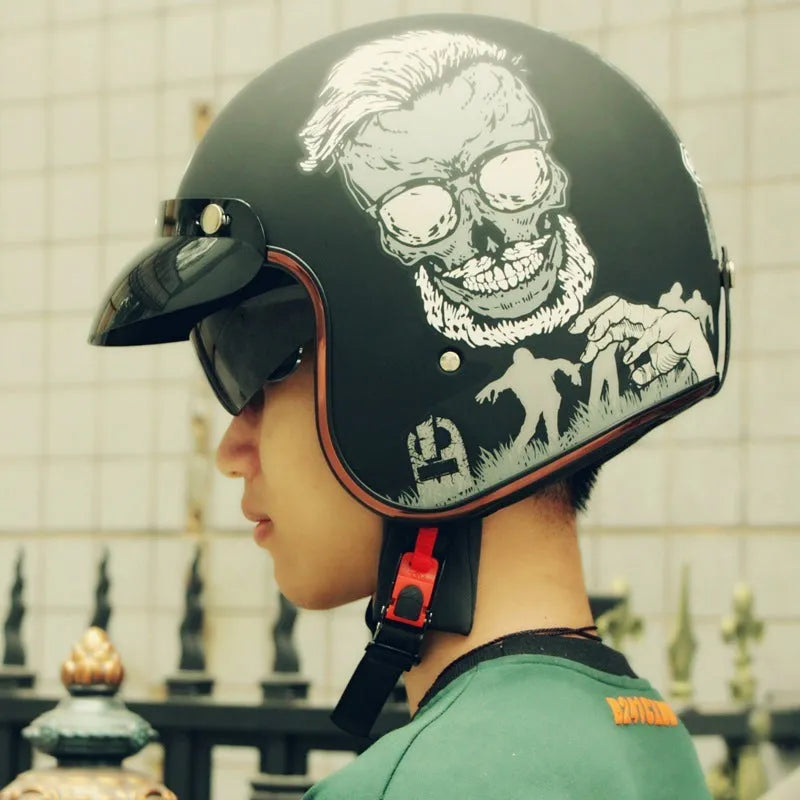 Retro style ABS half helmet for electric scooter and motorcycle riding in multiple colour options