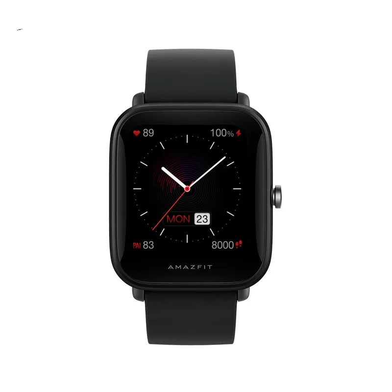 Amazfit Pop smartwatch with colour screen and green silicone strap on wrist