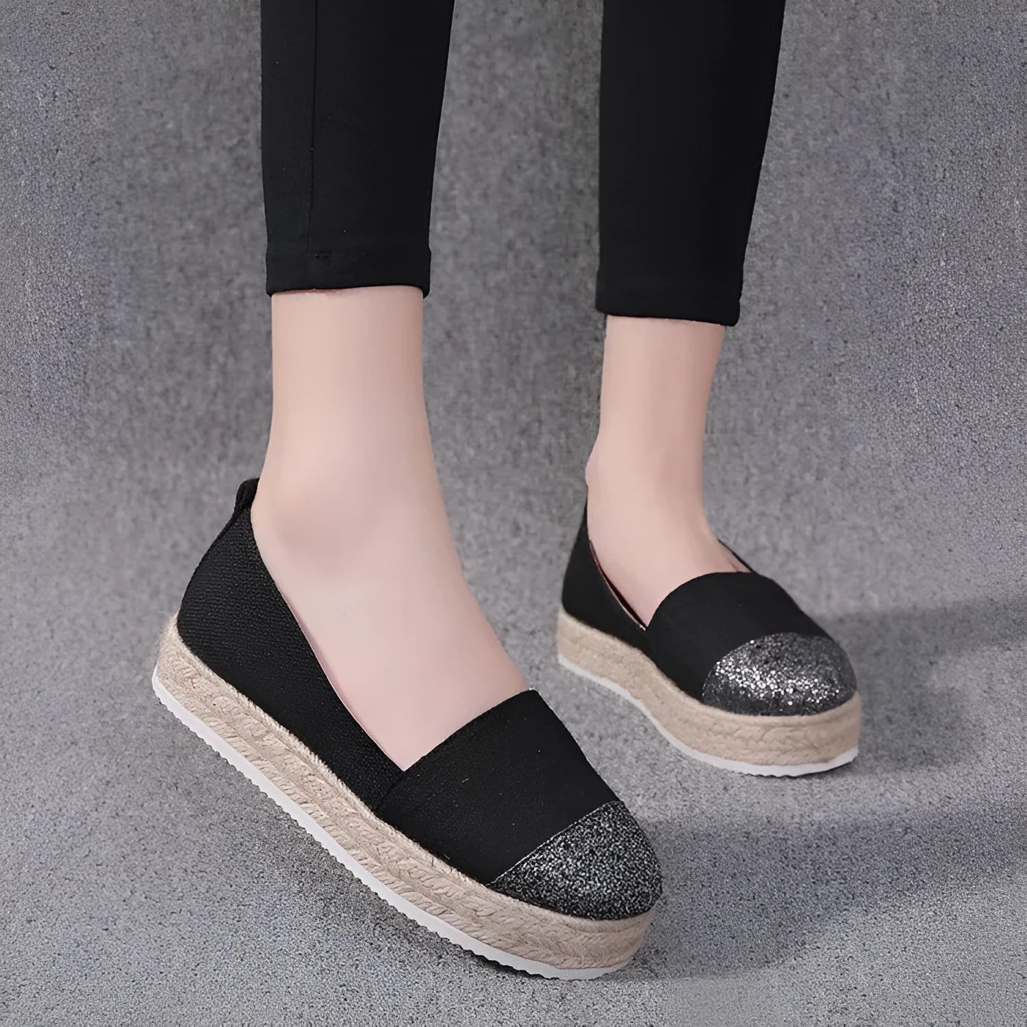 Black and Milky White plus-size canvas oversleeve shoe covers showing round toe design.