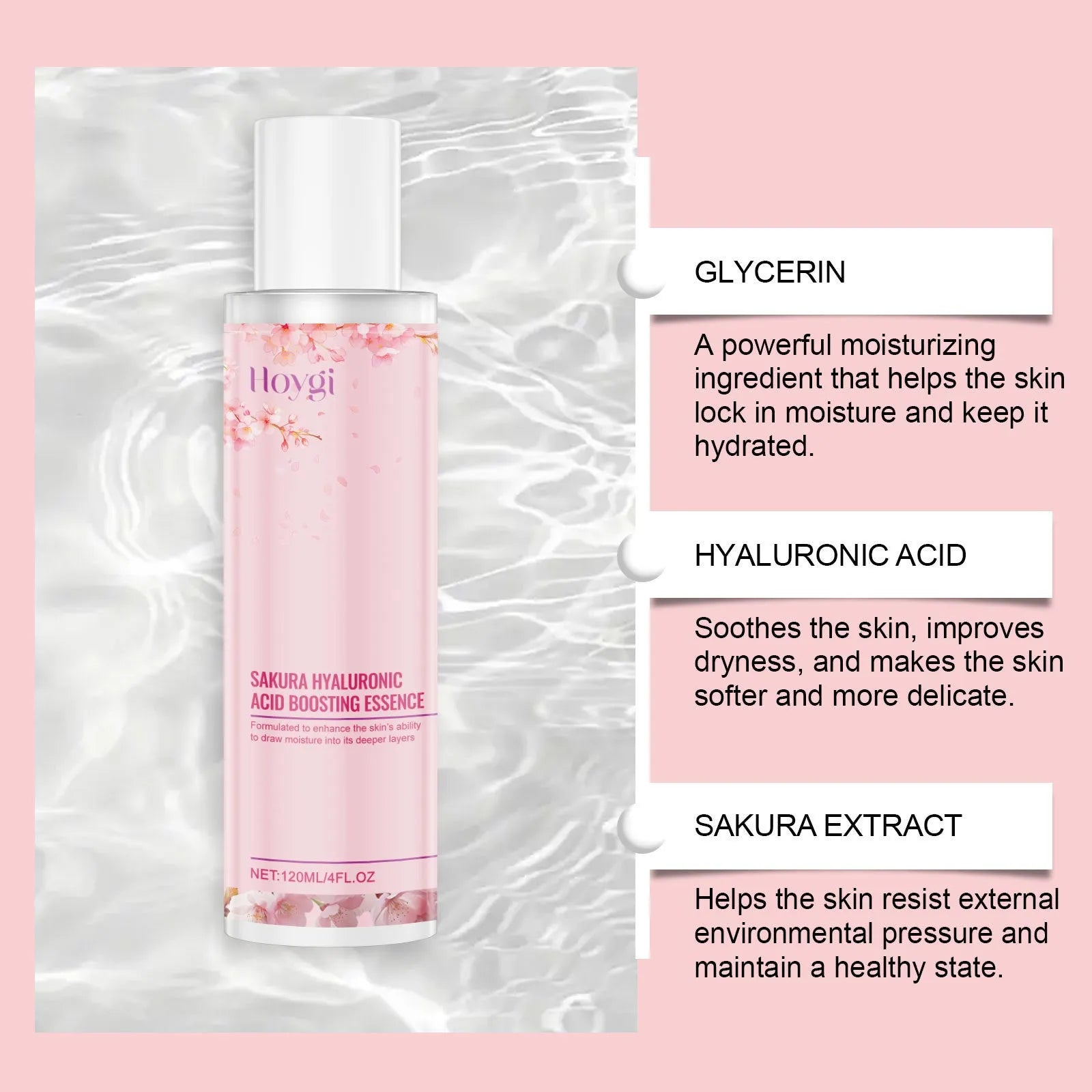 120ml bottle of hyaluronic acid and cherry blossom moisturising lotion for facial hydration
