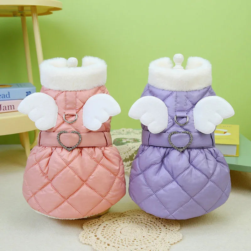Small dog wearing pink polyester skirt with cotton-thickened ruffles and elastic waistband