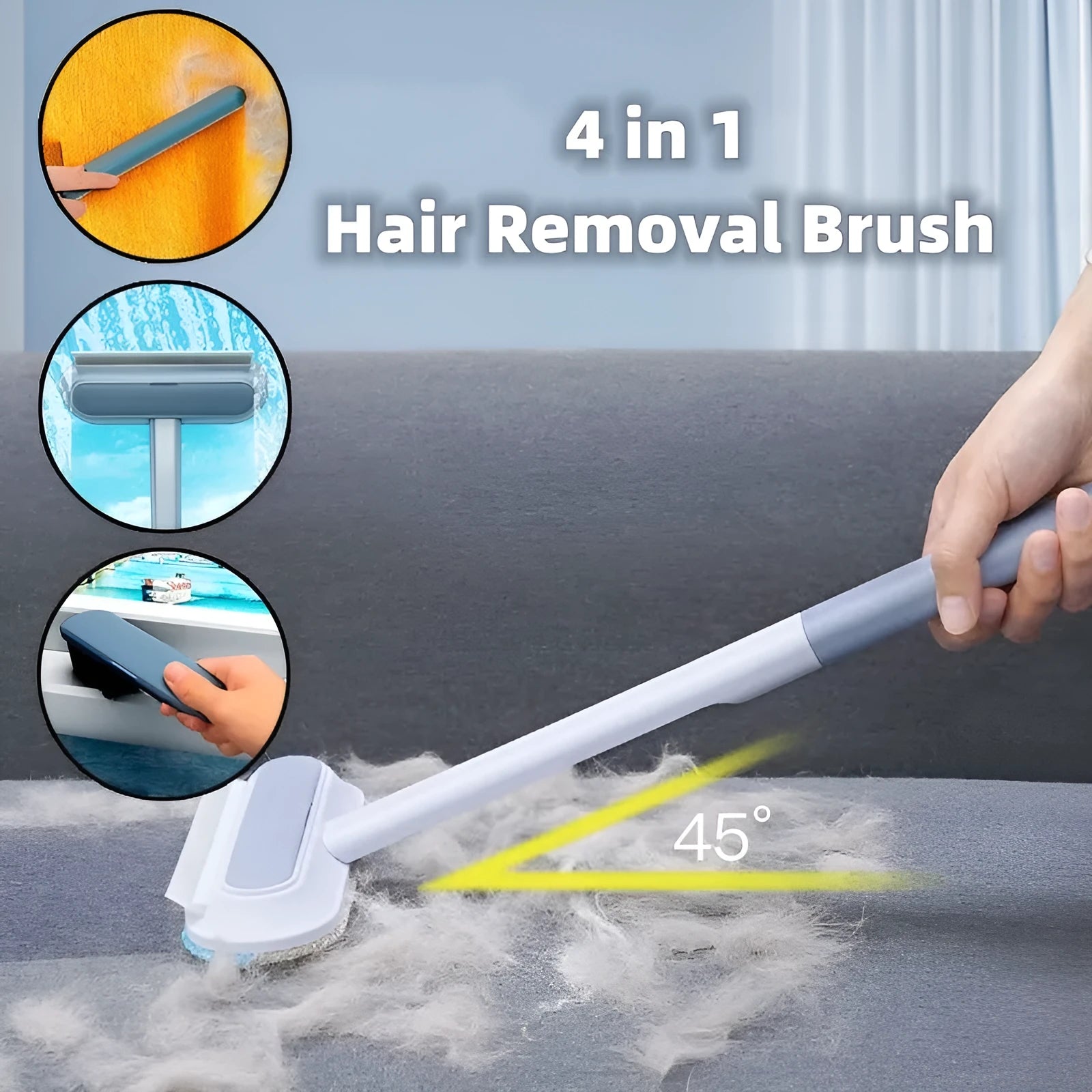 4-in-1 multifunctional hair removal brush with flannel head and detachable handle for pet hair and screen cleaning