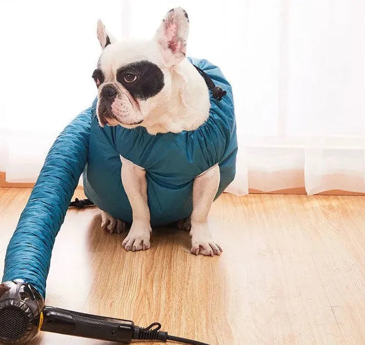 Blue automatic dog drying bag made from high-density Oxford cloth with silver-plated film, available in sizes S to XXL for dogs 2.5-50 kg