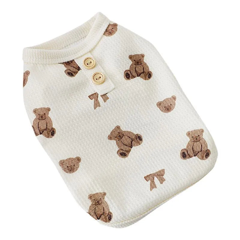Beige waffle small dog clothes short sleeve polyester pet t-shirt in sizes M L XL