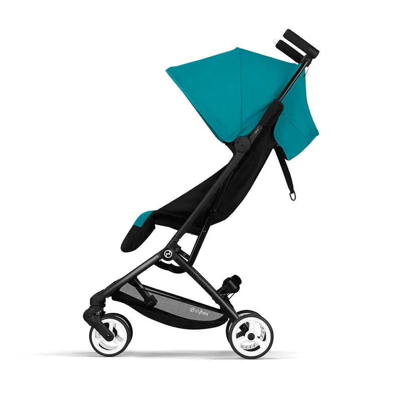 Ultra-light portable foldable reclining stroller with aluminium frame in Black, side view
