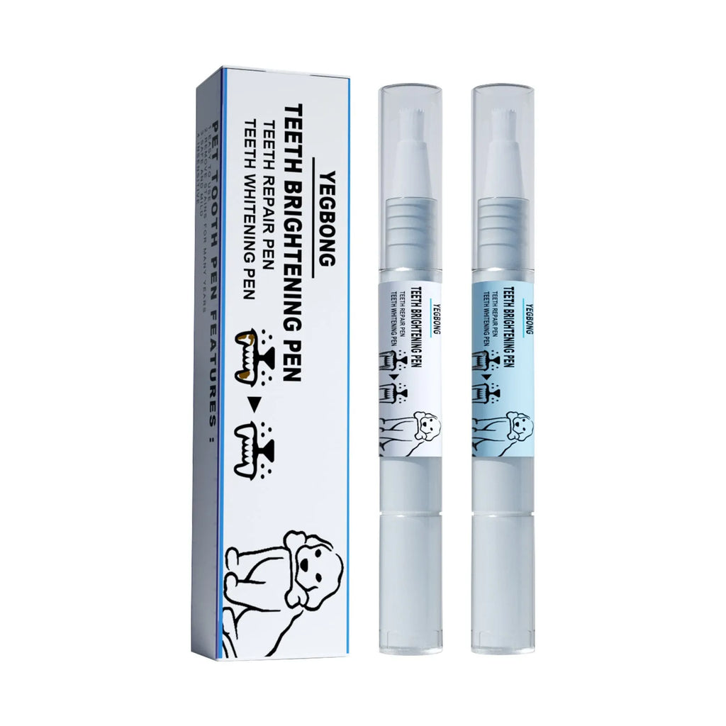 Yegbong pet teeth whitening and tartar removal pen set with two dental brushes for dogs and cats.