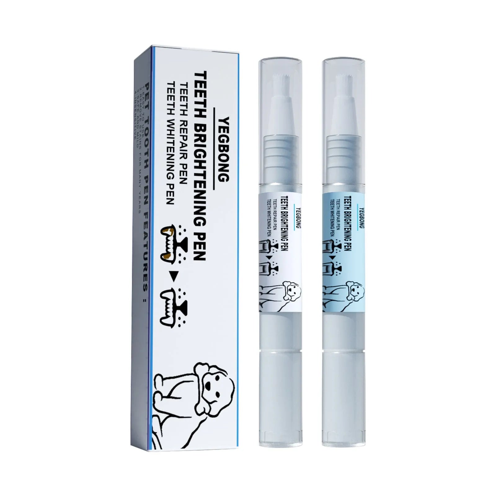Yegbong pet teeth whitening and tartar removal pen set with two dental brushes for dogs and cats.