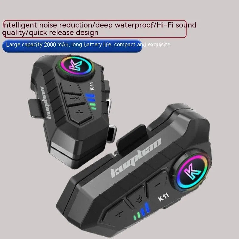 Black motorcycle helmet Bluetooth headset with heavy bass, waterproof and dustproof, 85mm x 35mm