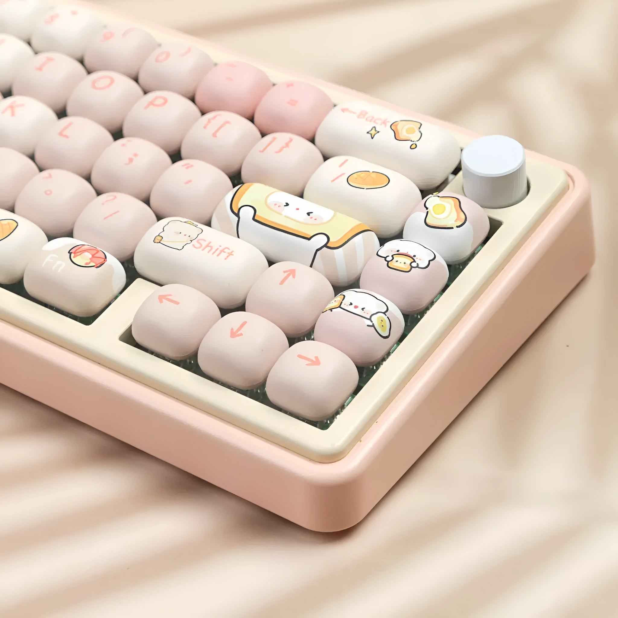 MOG profile PBT keycap set with bread bear thermal sublimation artwork showing 143+3 keys