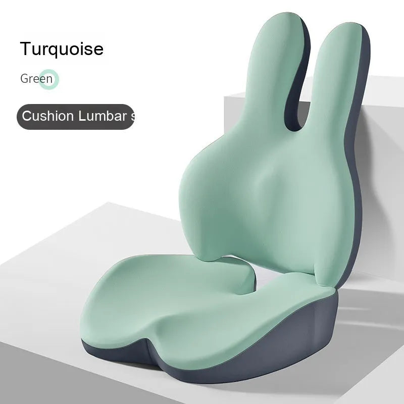 Car seat cushion set with thickened main cushion and separate lumbar support pad in various colour options