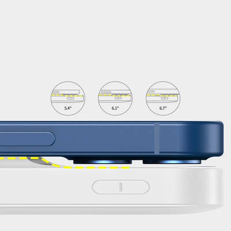 Blue and white MagSafe magnetic wireless power bank with LCD display showing battery percentage