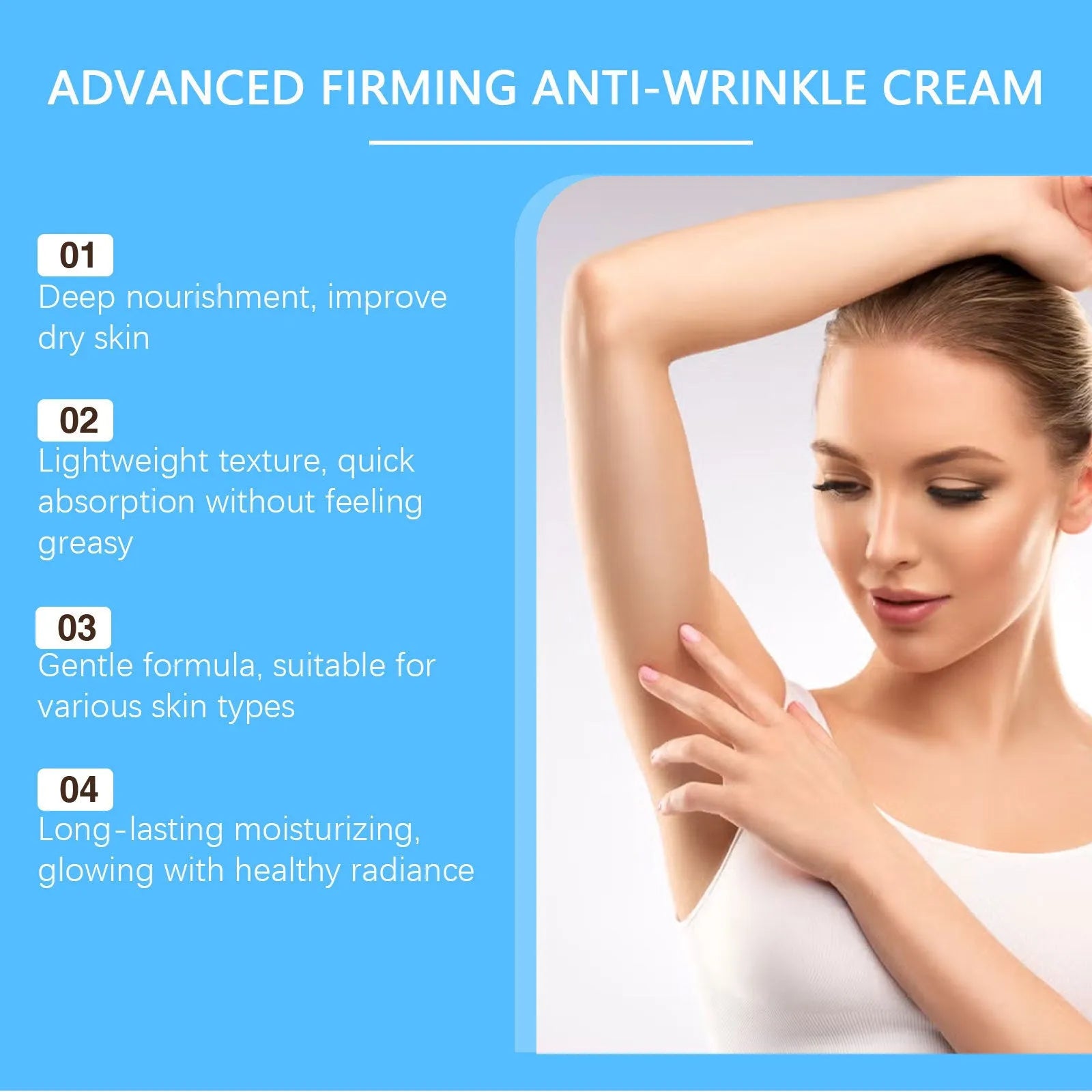 100g container of body moisturiser cream with glycerin and hyaluronic acid formula