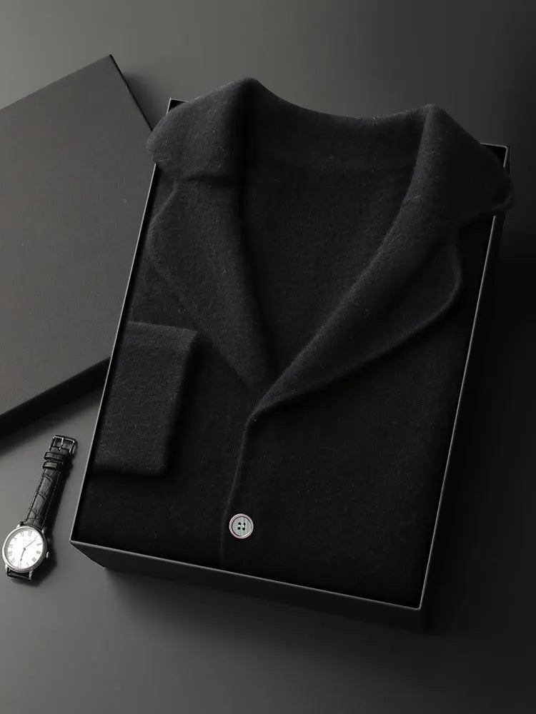 Men's loose fit cashmere cardigan sweater with lapel collar in light grey colour