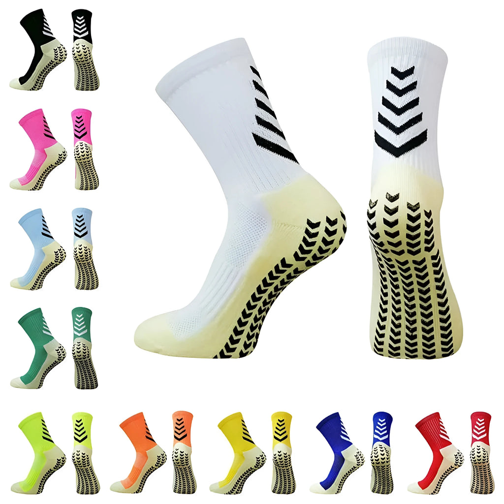 Men's geometric pattern athletic sock in mid-calf length with non-slip silicone grip detail
