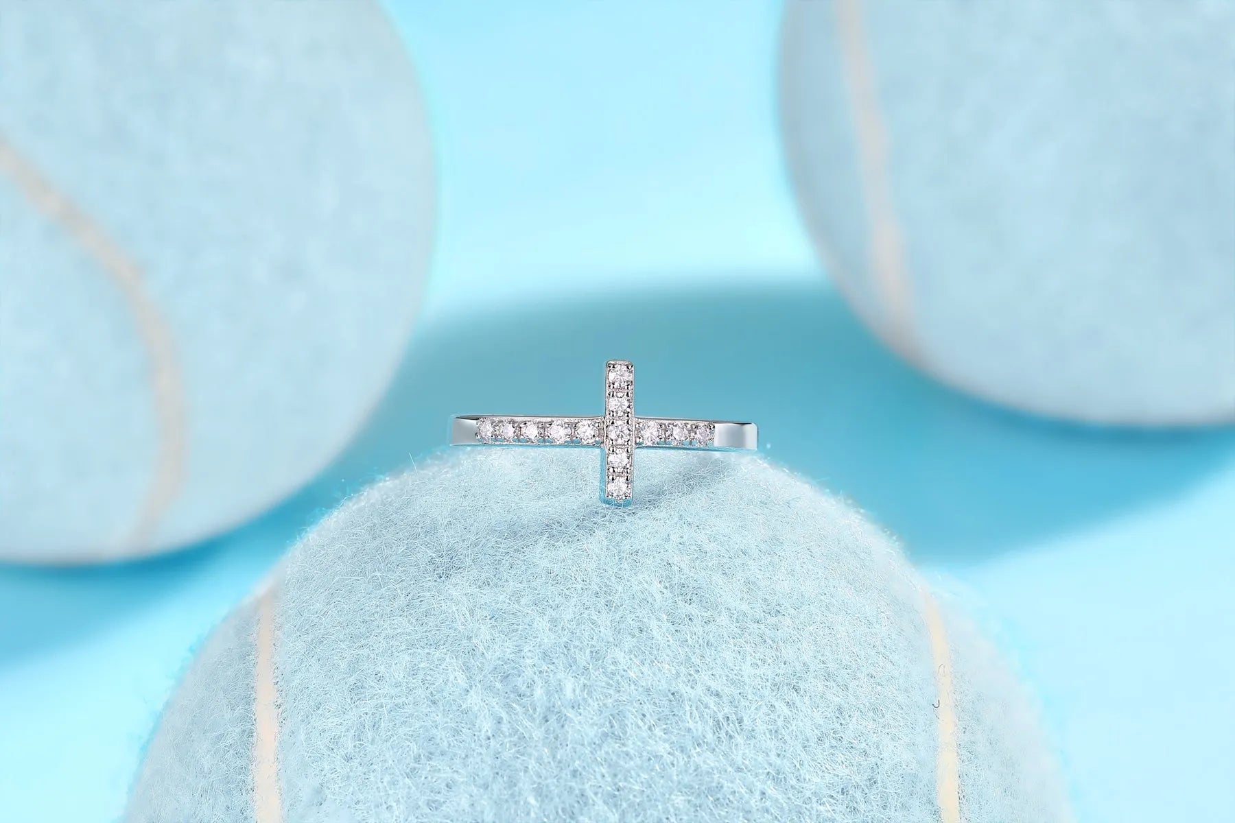 Holy Light Cross moissanite wedding ring set in S925 silver with gold plating on white background