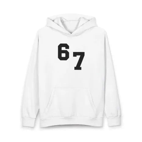 Solid white cotton pullover sweatshirt with embroidery and print, loose fit, long sleeves