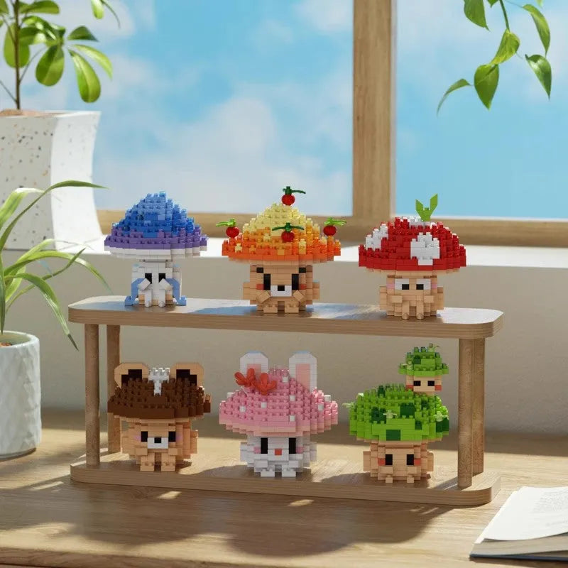Mushroom micro particle building blocks cartoon doll ornaments, plastic small particle blocks, 6 colour options