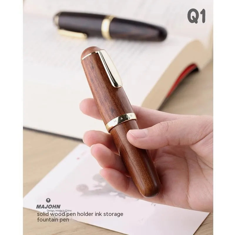 Solid wood ink pen with fine tip, short chubby body in Ebony Rosewood finish