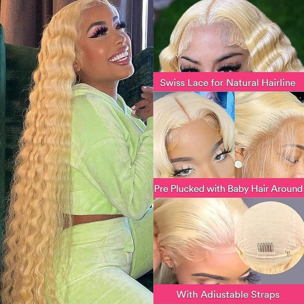 Gold front lace synthetic wig with medium and long curly hair for ladies, high temperature fibre, natural style
