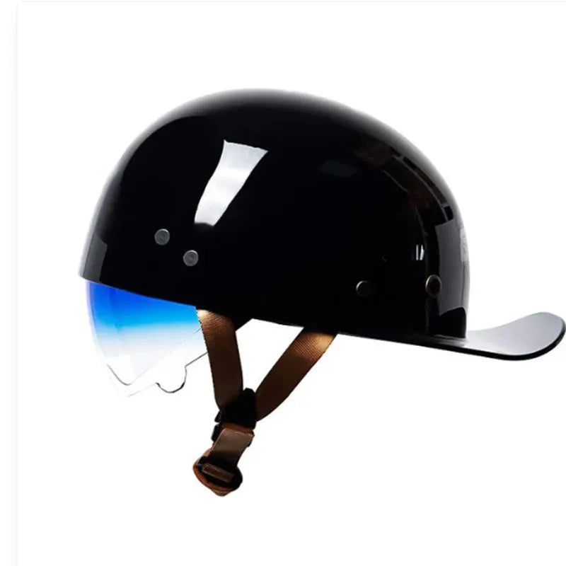 Men's retro half bicycle helmet in bright black gradient blue colour with ABS construction